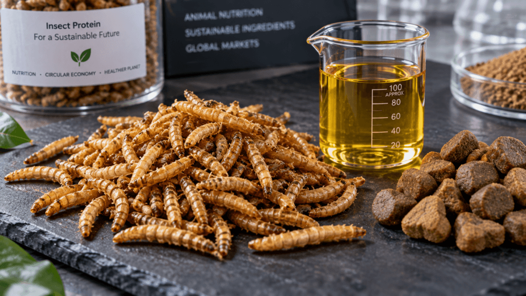 High-quality dried yellow mealworms displayed in a laboratory setting for B2B procurement and nutritional analysis.