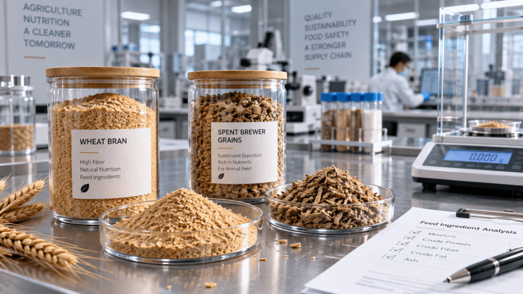 Agricultural grain by-products and clean raw materials used as legal insect rearing substrate.