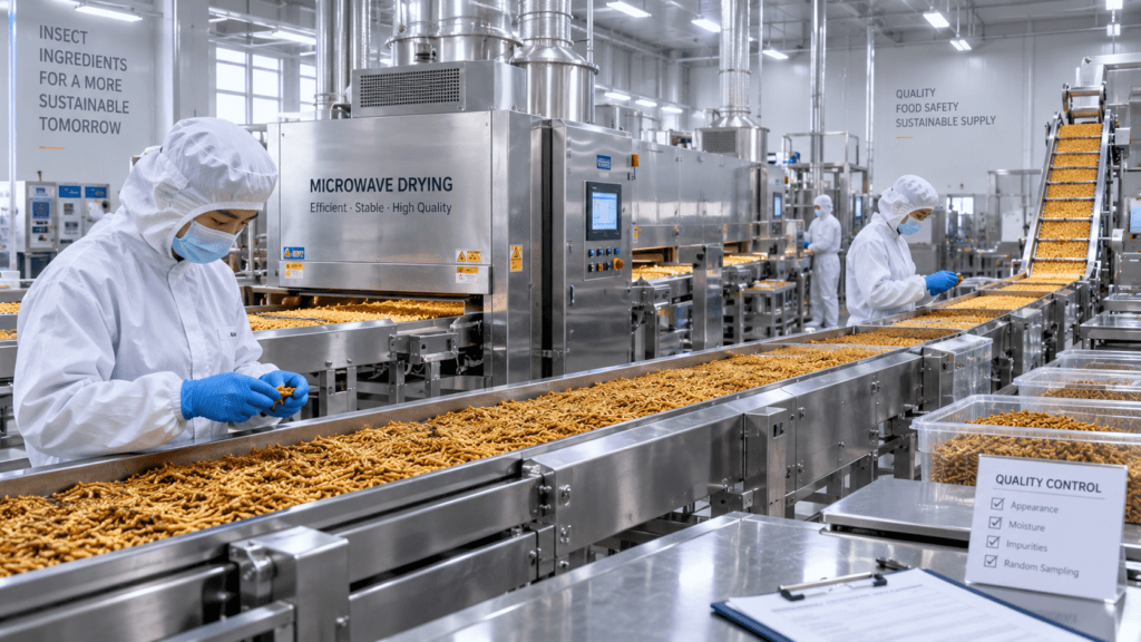 Commercial processing and quality control facility operated by certified asian insect protein manufacturers.