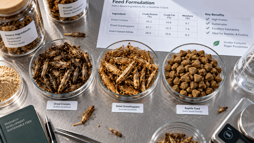Nutritional comparison of dried grasshoppers and crickets for exotic animal diets.
