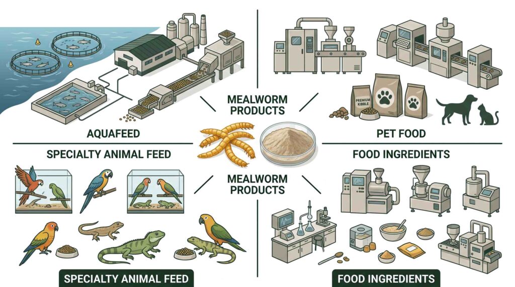 Mealworm industry applications across feed pet food specialty nutrition and food