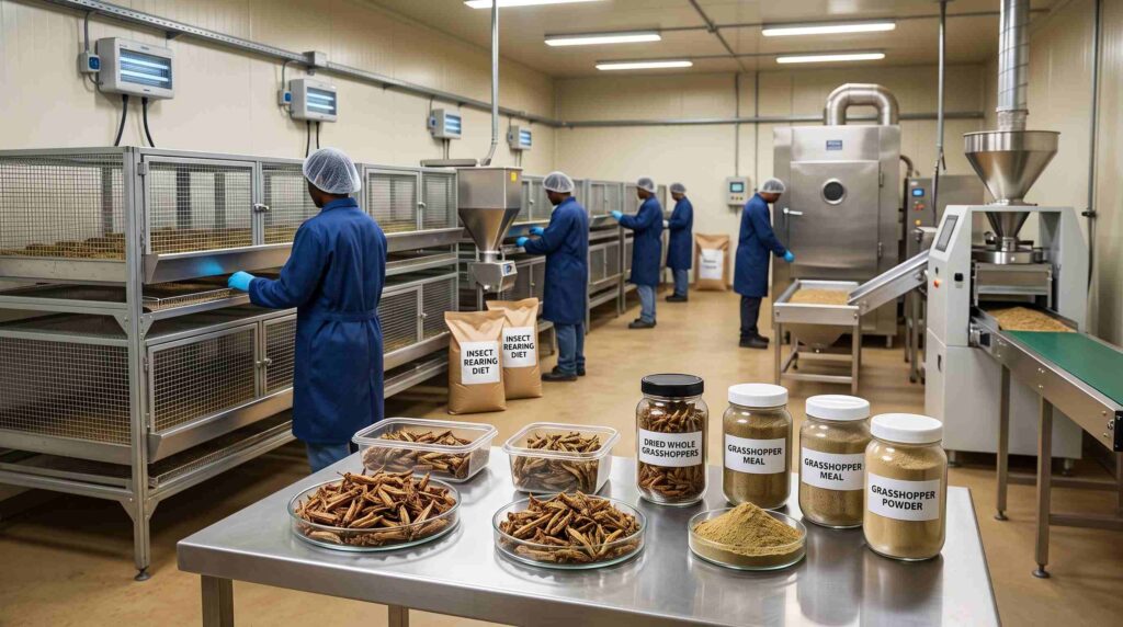 Grasshopper production cost across commercial farming and processing