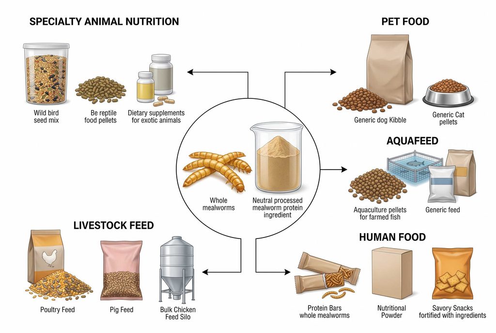 Mealworm market demand across specialty feed pet food aquafeed livestock feed and food