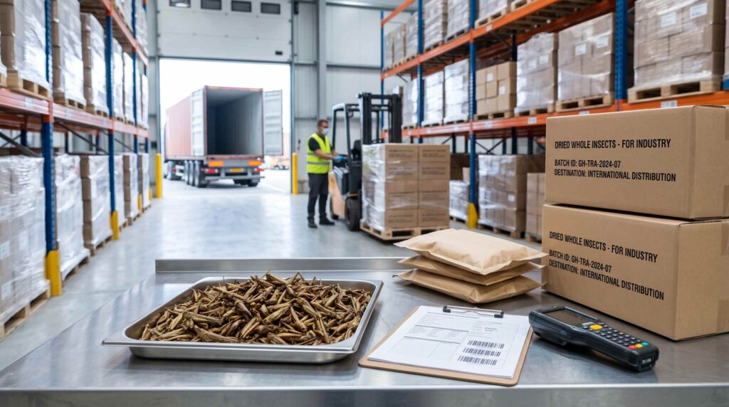 Grasshopper supply chain from sourcing and processing to international distribution