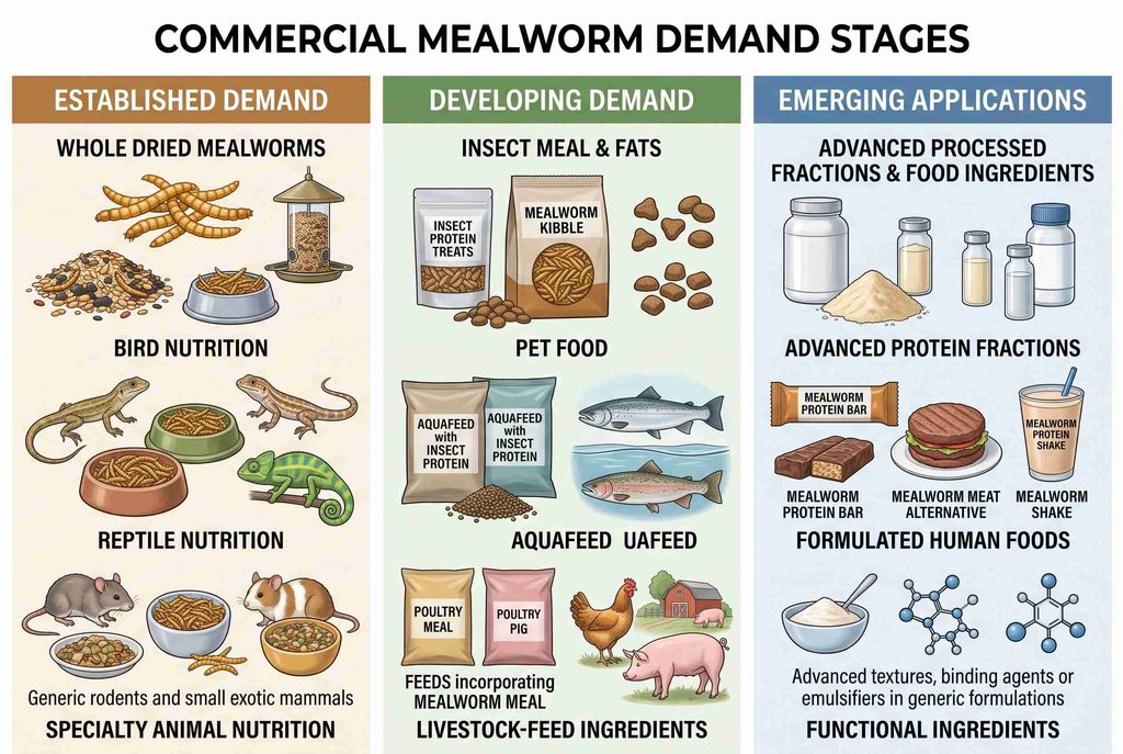 Mealworm market demand from established specialty markets to emerging applications