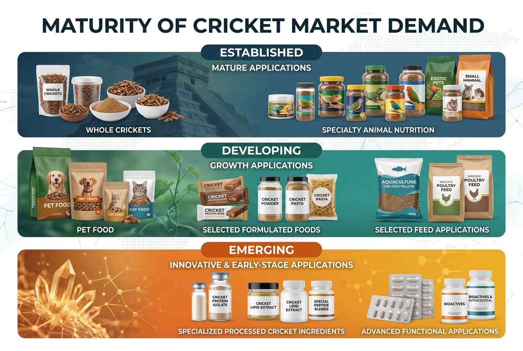 Cricket market demand from established to developing and emerging commercial applications