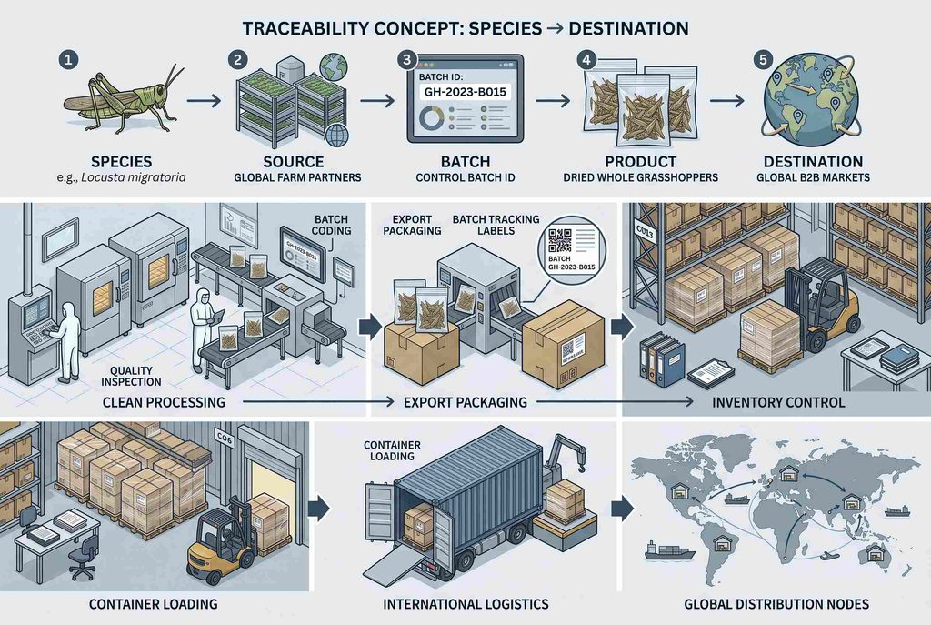 Grasshopper supply chain traceability for international trade and B2B distribution