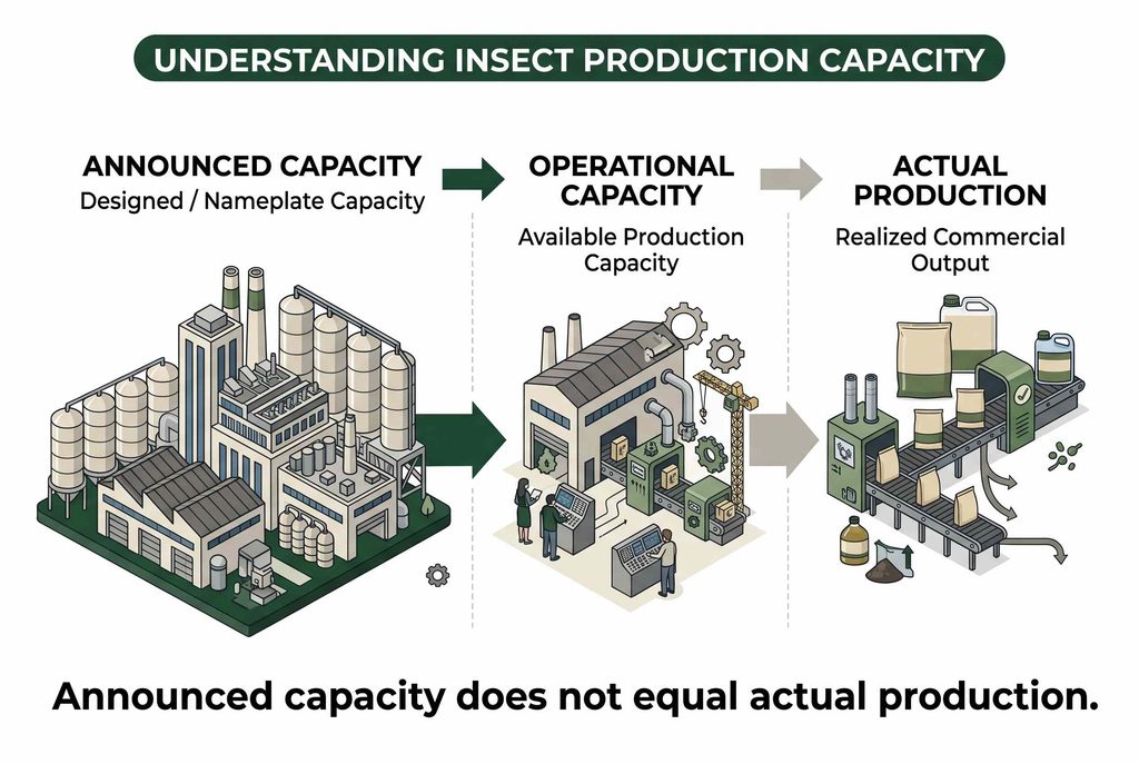 Announced capacity operational capacity and actual insect production