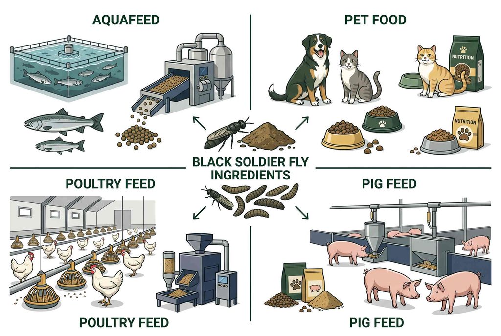 Black soldier fly market demand across aquafeed pet food poultry and pig feed