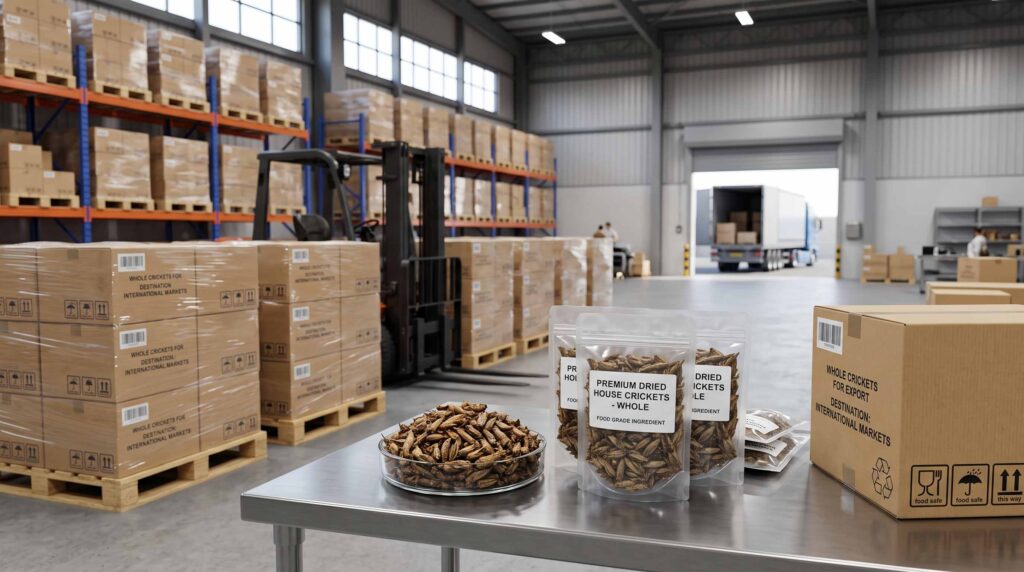 Cricket supply chain from commercial production to ingredient distribution