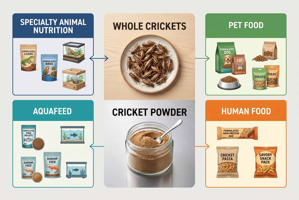 Cricket market demand across specialty animal nutrition pet food aquafeed and human food