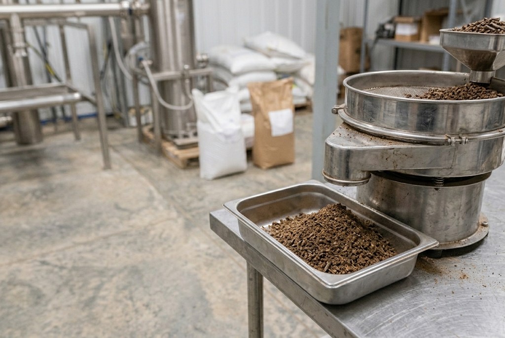Insect frass screening and separation during agricultural input processing