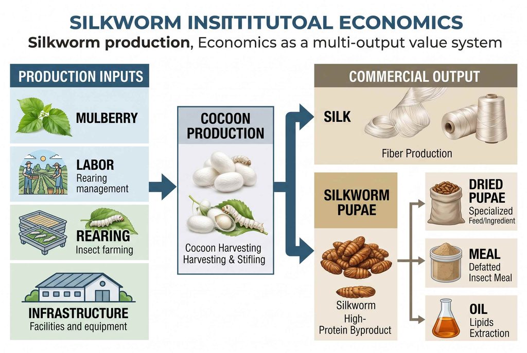 Silkworm production cost relationship with cocoon yield silk recovery and pupae value