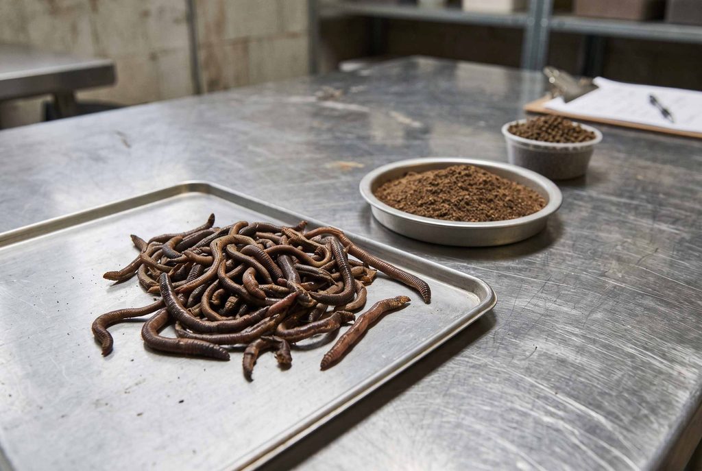 Earthworm industry dried earthworm and feed applications