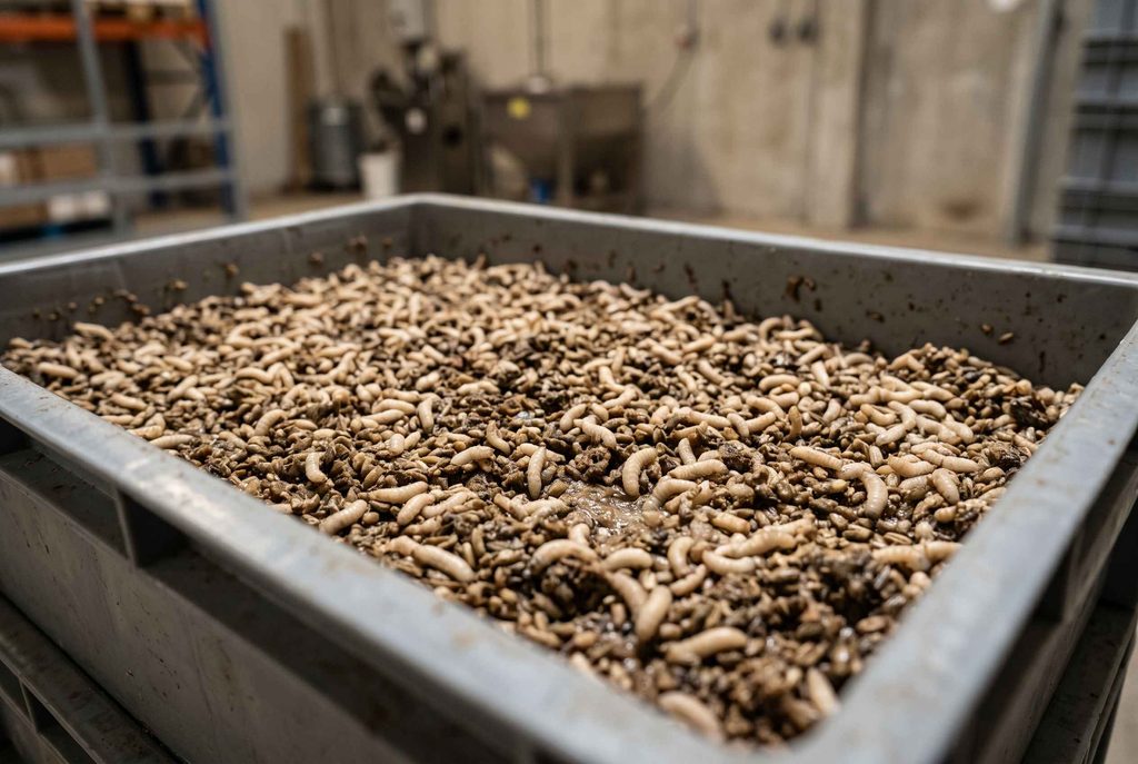 Housefly larvae production in controlled rearing substrate