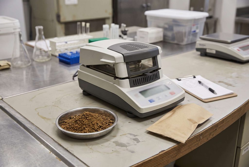 BSFL meal quality testing for moisture and processing consistency