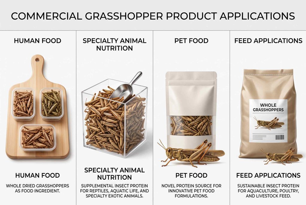 Grasshopper market demand across human food specialty animal nutrition pet food and feed