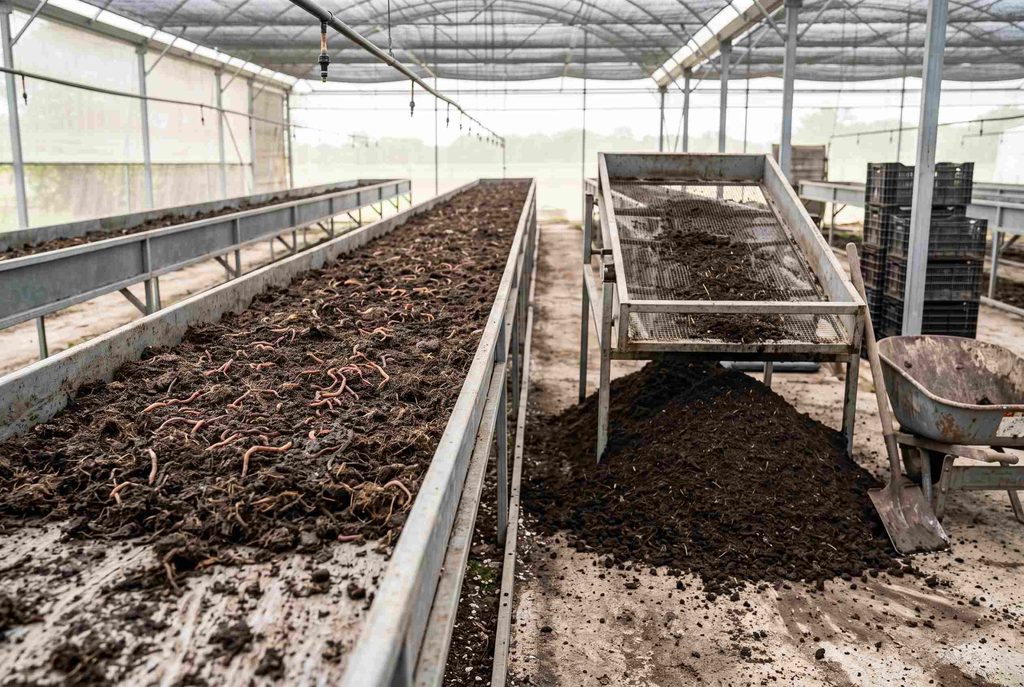 Earthworm industry vermicompost production and organic resource processing