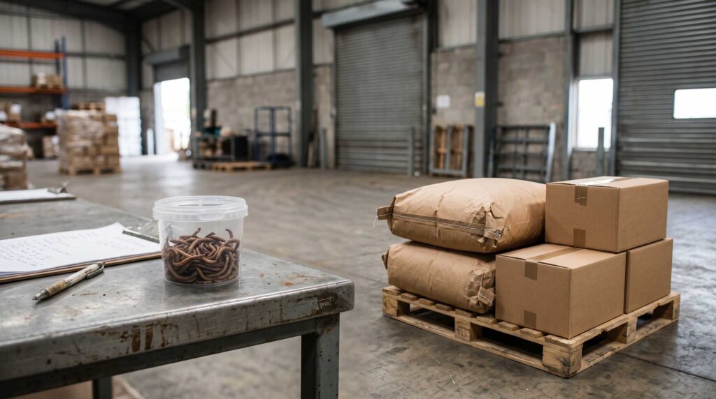 Earthworm supply chain packaging and ingredient distribution